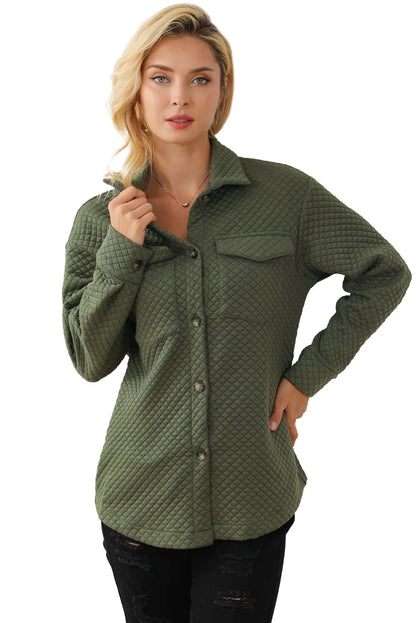 Green Retro Quilted Flap Pocket Button Shacket - Chic Meadow Boutique 