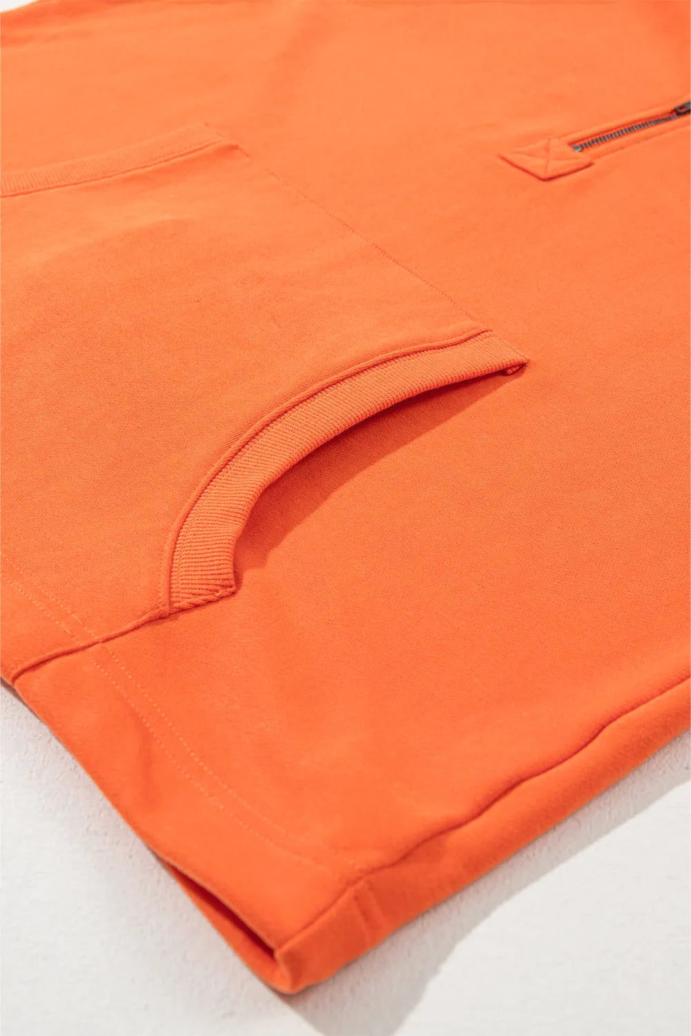 Tops/Sweatshirts & Hoodies Orange Solid Kangaroo Pocket Half Zipper Oversized Hoodie