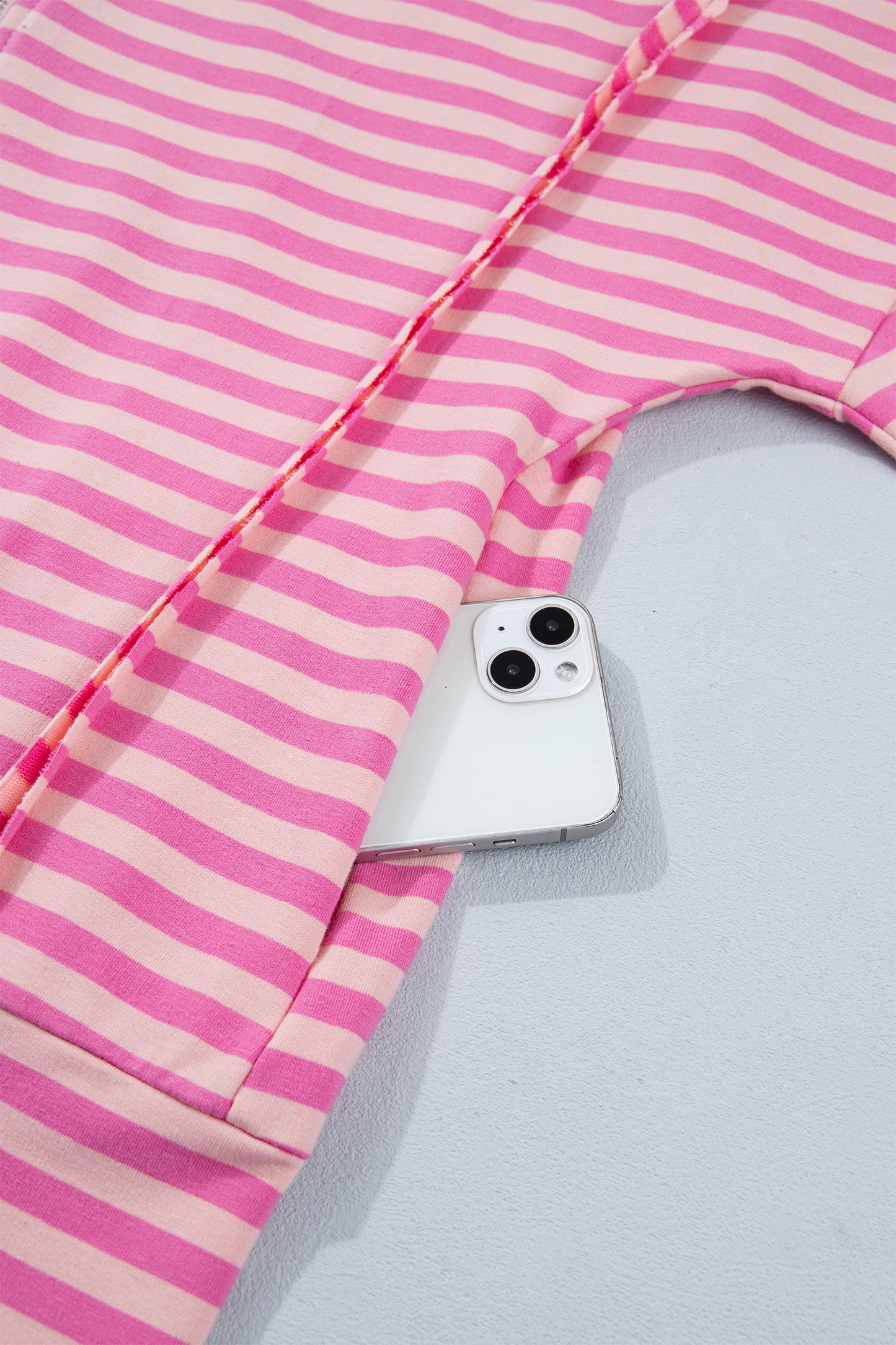 Pink Stripe Zip-up Puff Sleeve Zip Jacket Sweatshirt