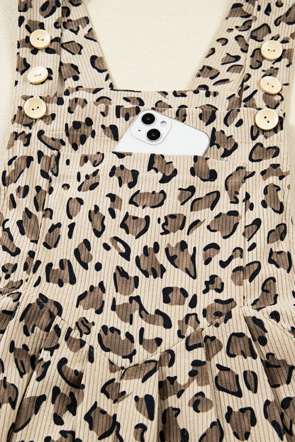 Brown Leopard Bib Wide Leg Jumpsuit