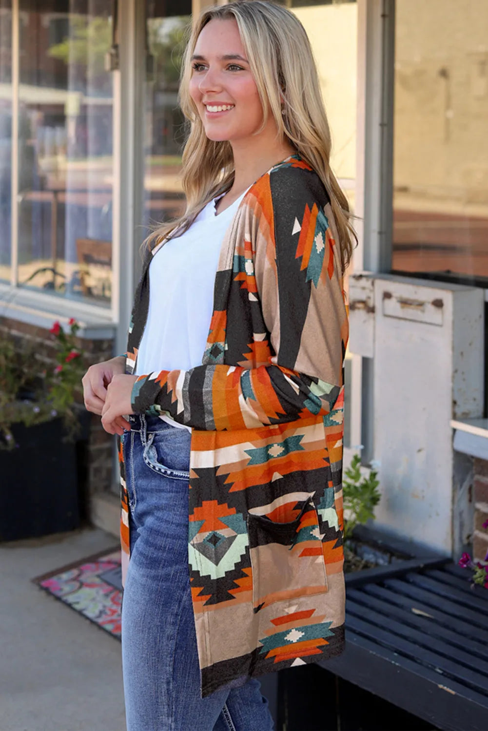 Orange Western Tribal Aztec Print Cardigan - Chic Meadow Boutique 