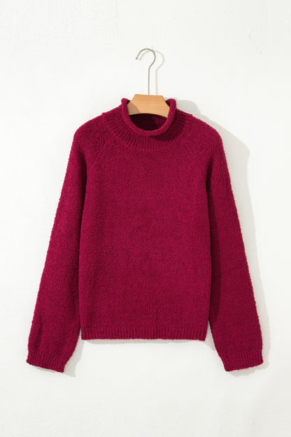 Burgundy Popcorn Mock Neck Solid Sweater