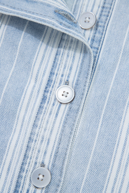 Sky Blue Stripe Boyfriend Chest Pocket Classic Denim Shacket