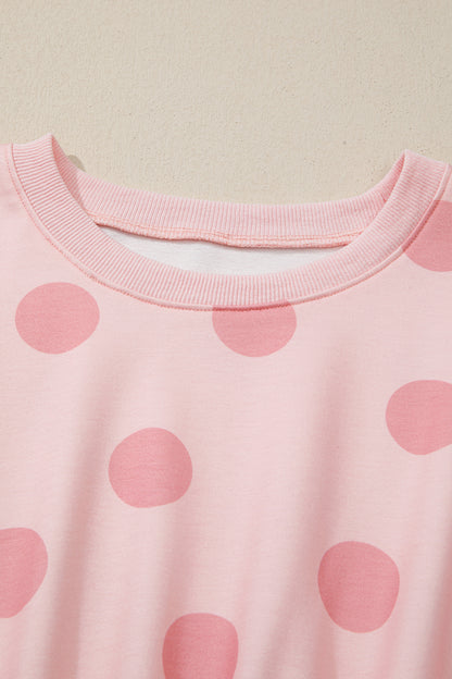 Pink Polka Dot Printed Long Sleeve Flared Mini Dress