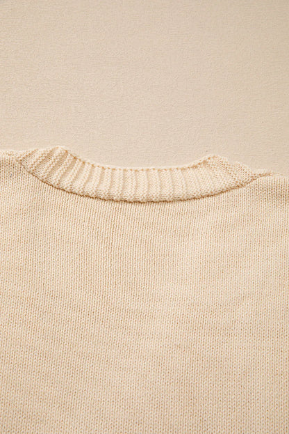 Beige Open Knit Drop Shoulder Sweater Cardigan - Chic Meadow Boutique 