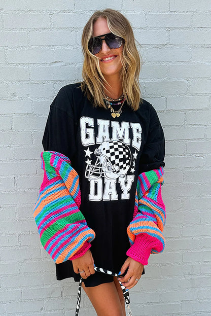 Black GAME DAY Checkerboard Rugby Football Helmet T Shirt - Chic Meadow Boutique 