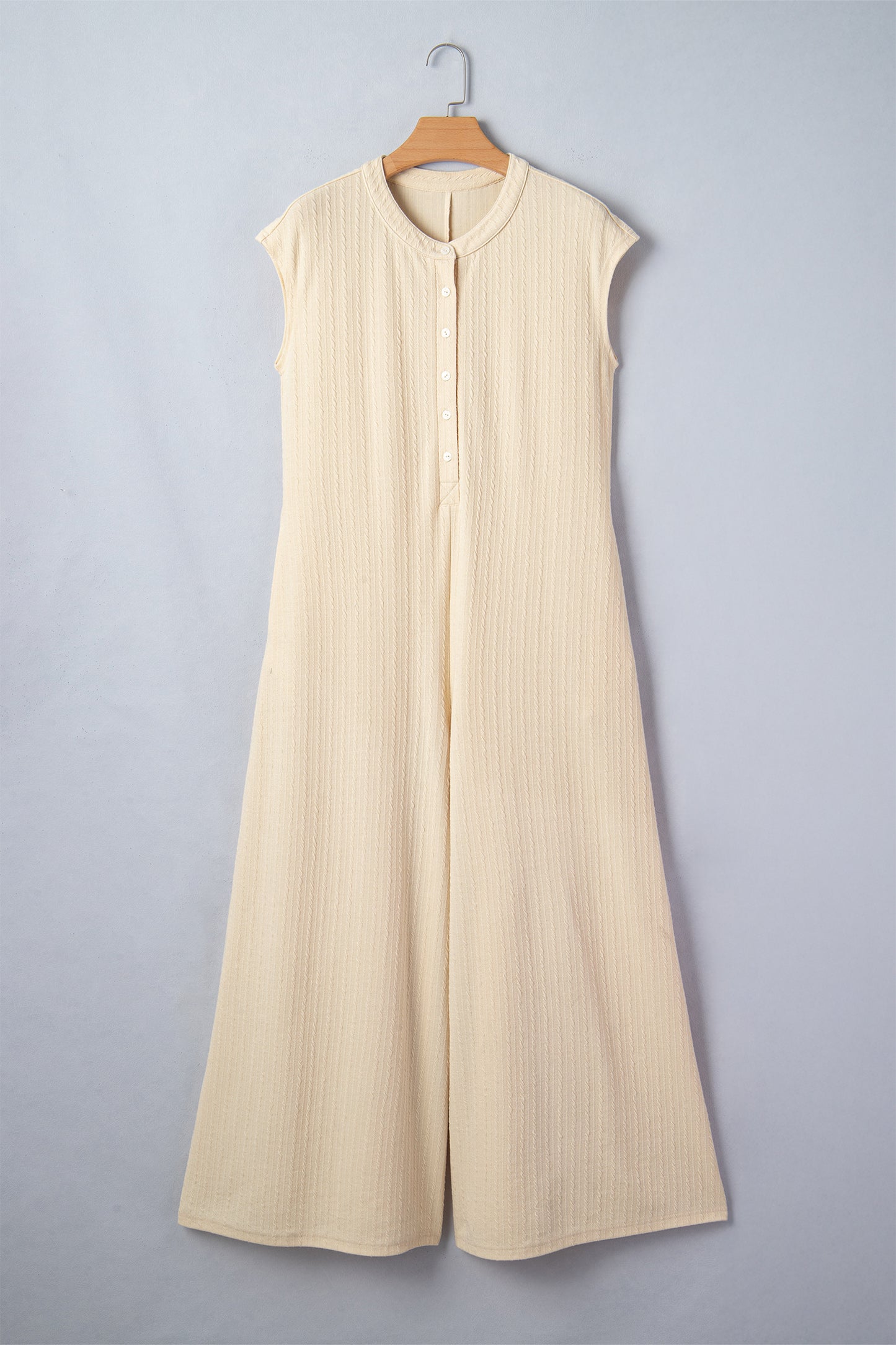 Jet Stream Half Buttons Ribbed Knit Wide Leg Jumpsuit