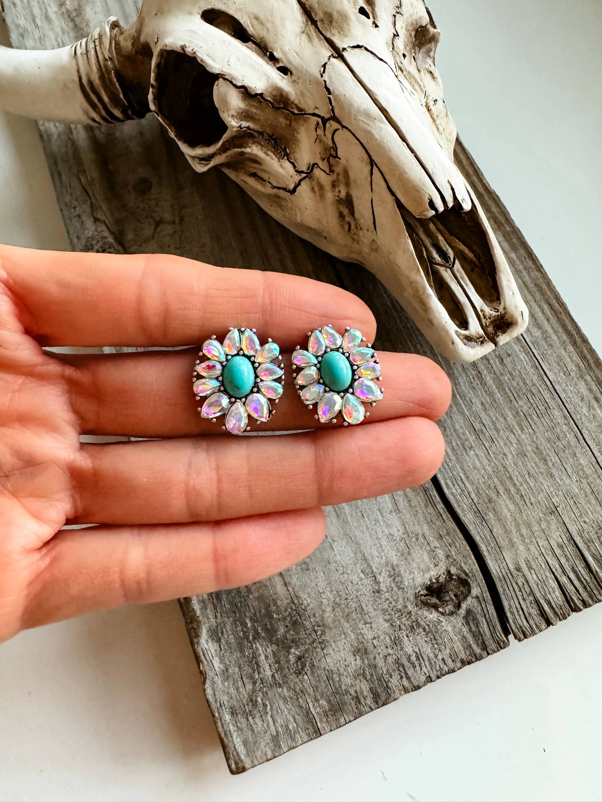 Flower AB Rhinestone Glass Stone Earrings - Chic Meadow Boutique 