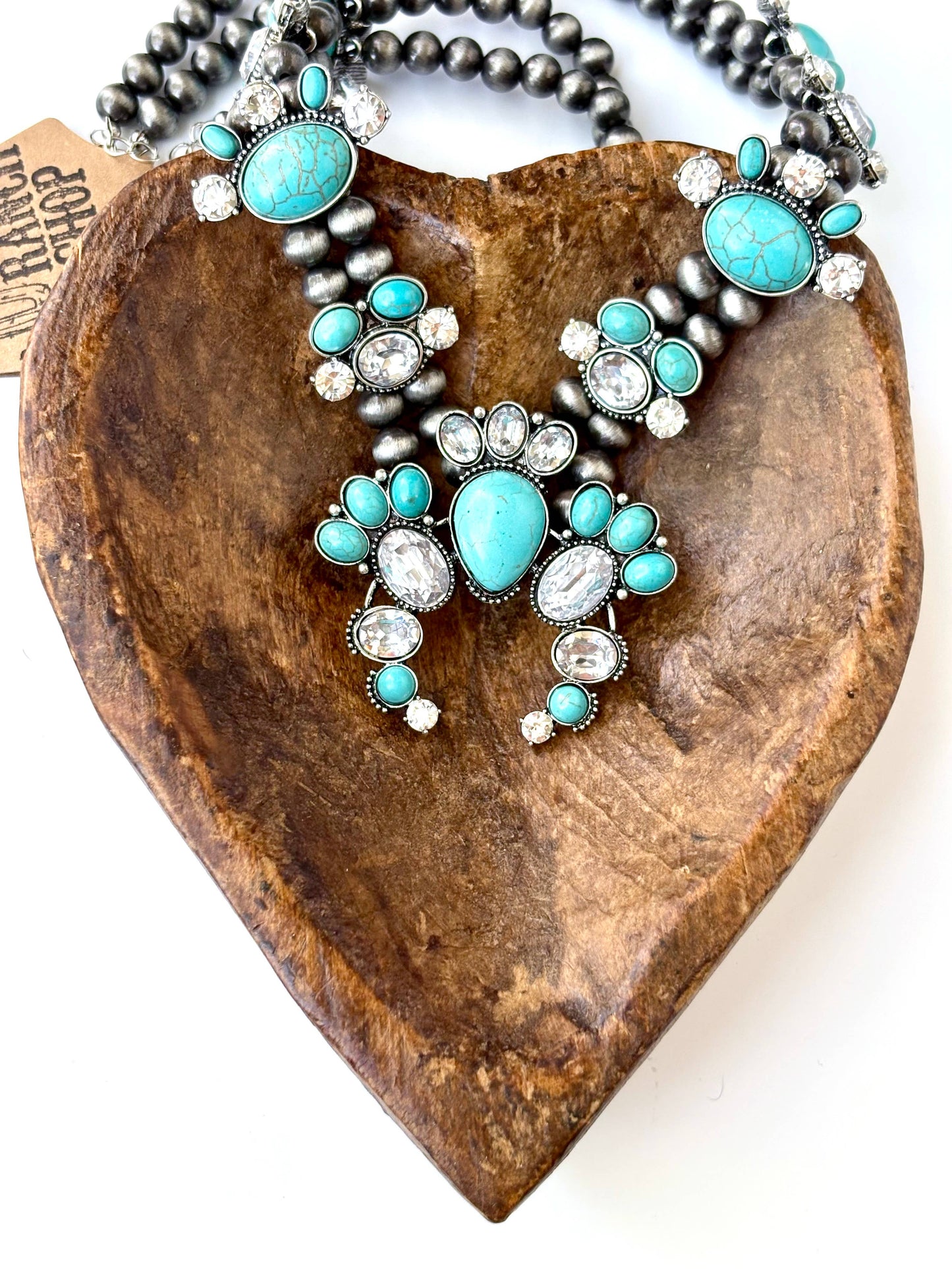 Western Squash Blossom Stone Pendant Navajo Pearl Necklace