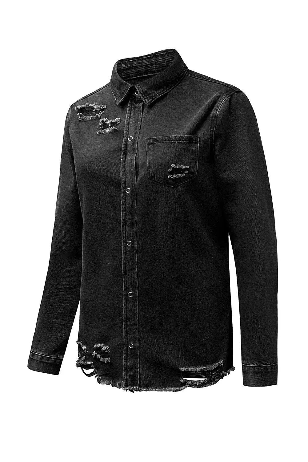 Black Ripped Denim Jacket - Chic Meadow Boutique 