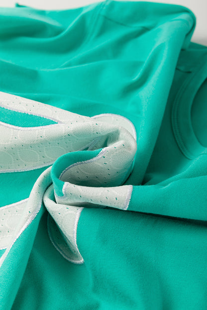 Sea Green Lace Bow Raw Edge Drop Shoulder Casual T Shirt