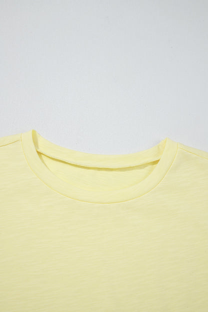 Yellow Cream Lace Patchwork Cap Sleeve Round Neck T Shirt