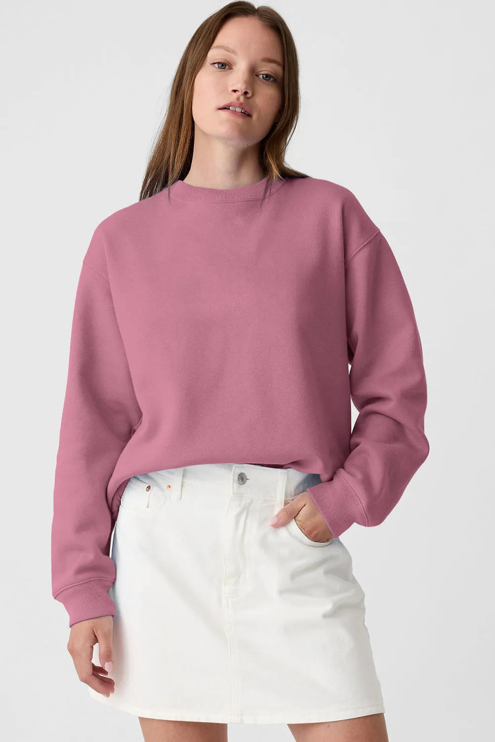 Valerian Plain Drop Shoulder Crewneck Pullover Sweatshirt - Chic Meadow Boutique 