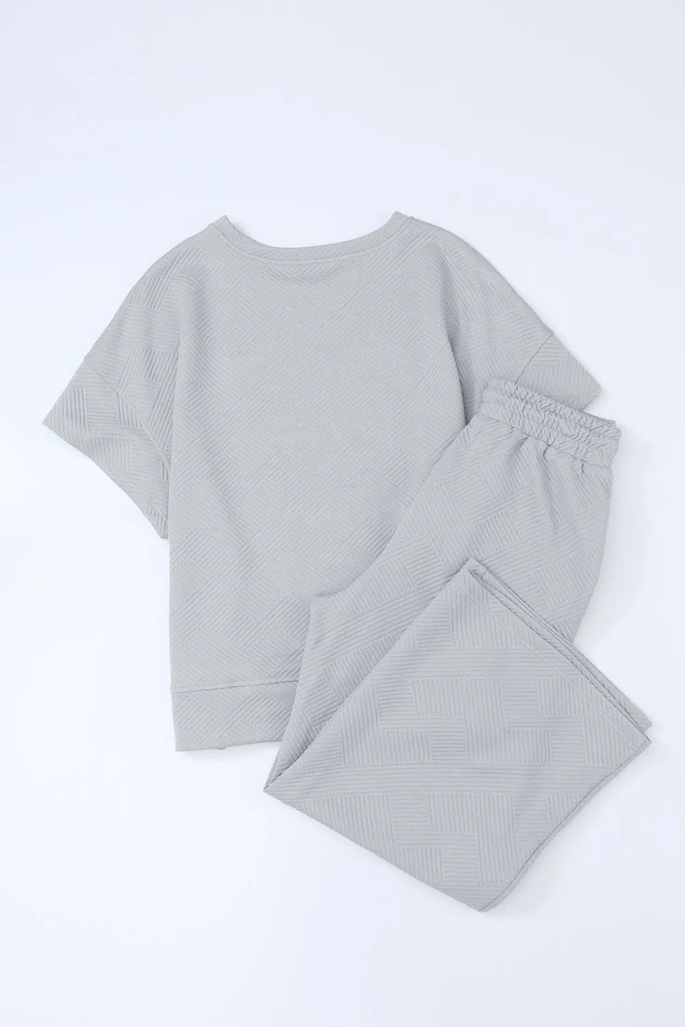 Gray Textured Loose Fit T Shirt and Drawstring Pants Set - Chic Meadow Boutique 