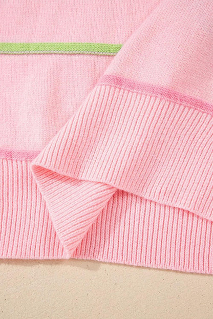 Sweaters & Cardigans/Sweaters Pink Rainbow Stripes Drop Shoulder Baggy Henley Sweater