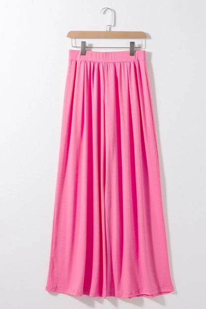 Strawberry Pink Slim Fit Crop Top and Pleated Wide Leg Pants Set - Chic Meadow Boutique 