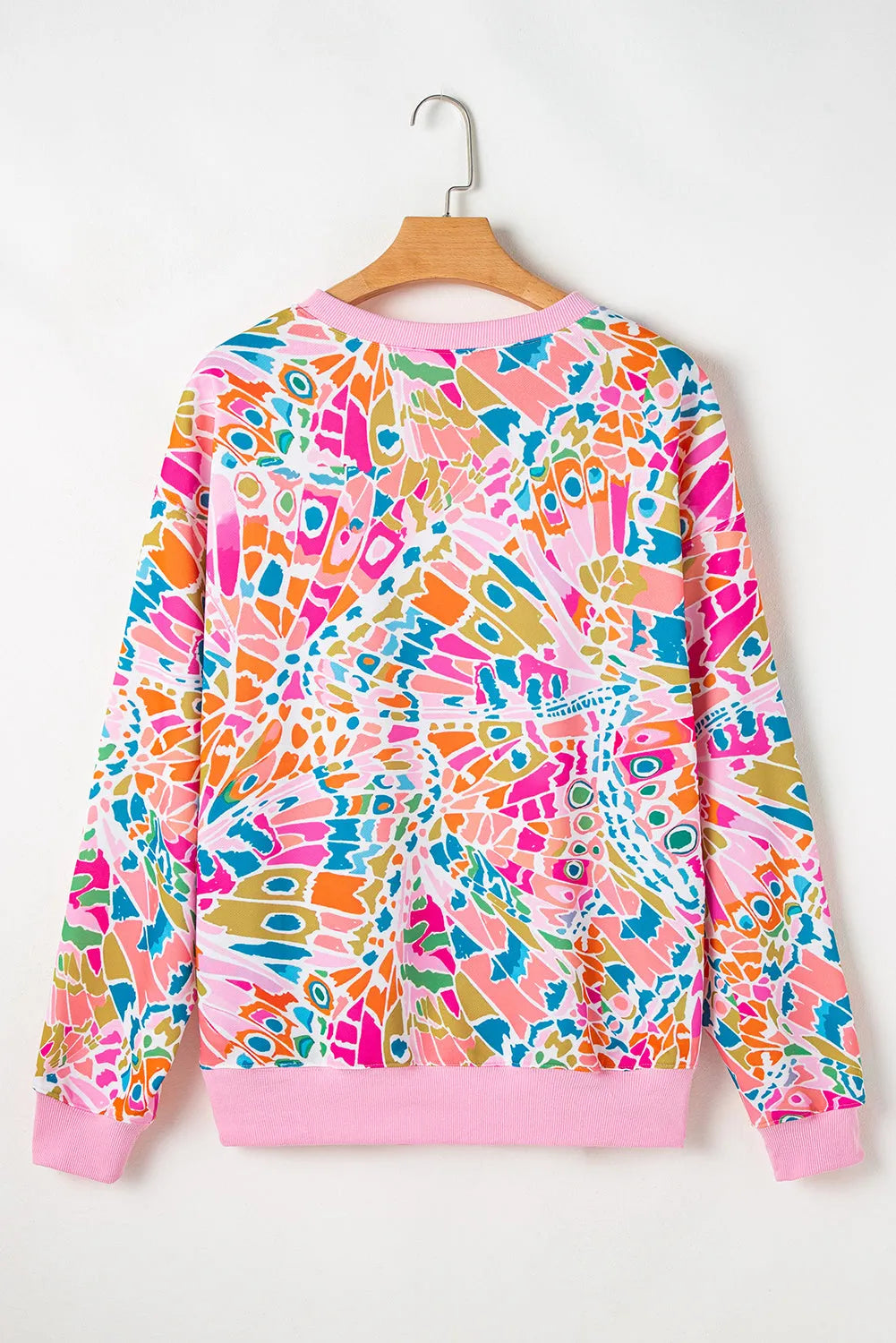 Pink Abstract Printed Drop Shoulder Loose Sweatshirt - Chic Meadow Boutique 