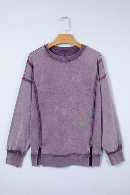 Valerian Mineral Wash Exposed Seam Side Slit Sweatshirt