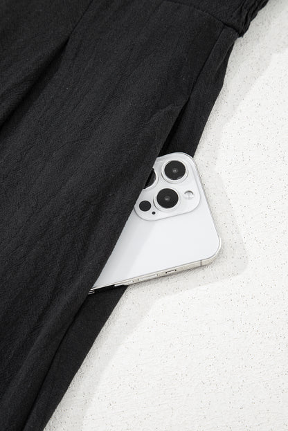 Black Front Cut Out Smocked Back Sleeveless Wide Leg Jumpsuit