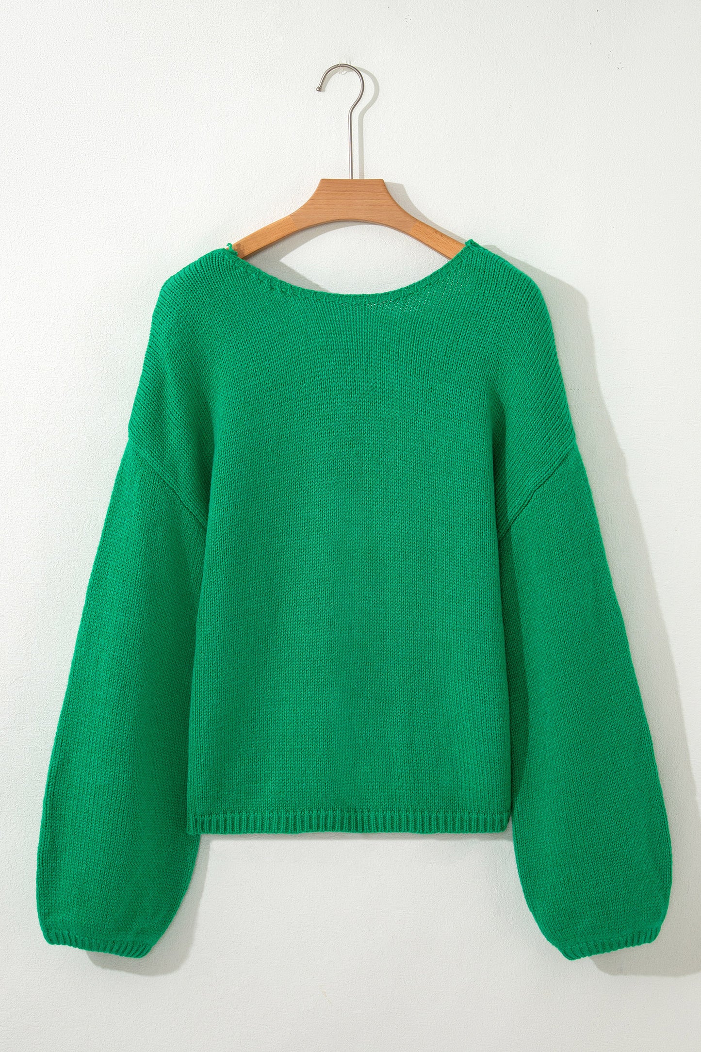 Bright Green Festive Bow Backless Bubble Sleeve Sweater