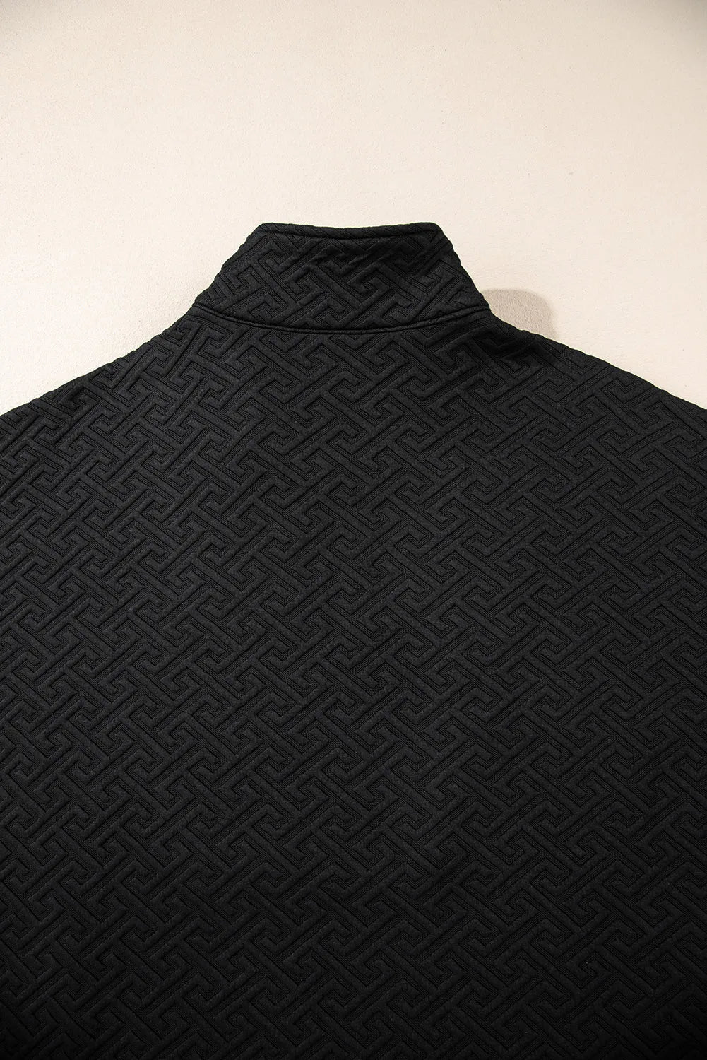 Black Solid Textured Half Zipper Collared Sweatshirt - Chic Meadow Boutique 