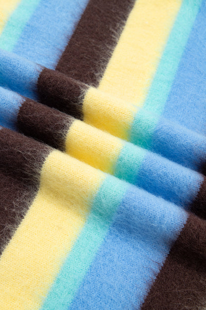 Multicolour Fuzzy Striped Knit Round Neck Casual Shift Sweater