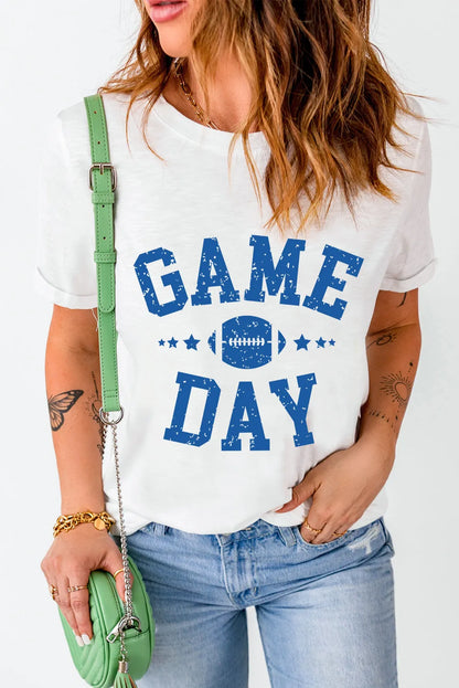 White GAME DAY Rugby Football Graphic Crewneck T Shirt - Chic Meadow Boutique 