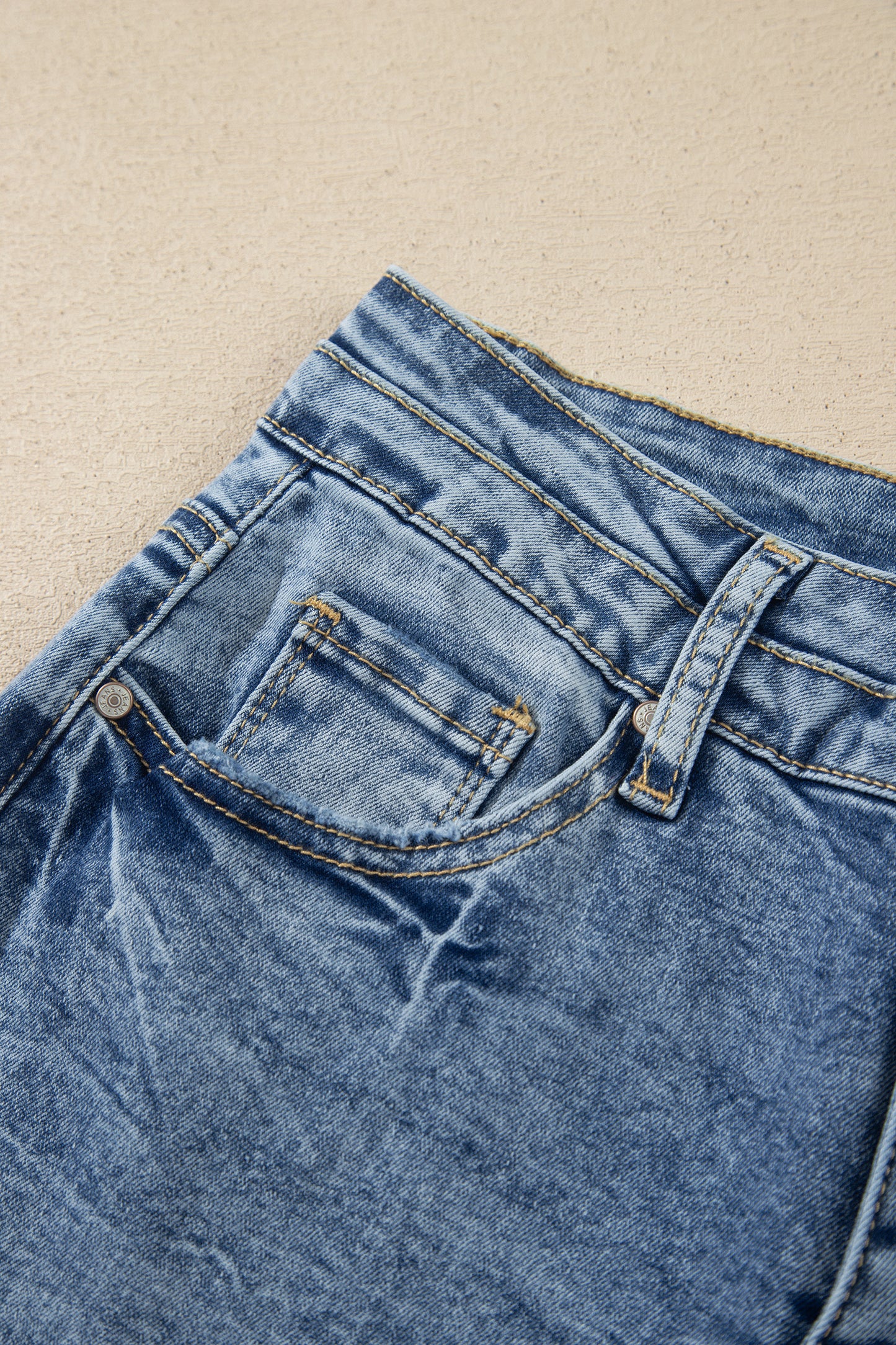 Beau Blue Acid Wash Pocket Detail Flare Jeans