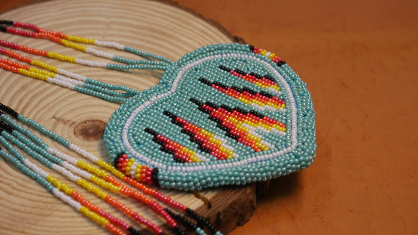 Native American Beaded Turquoise heart medallions Necklace