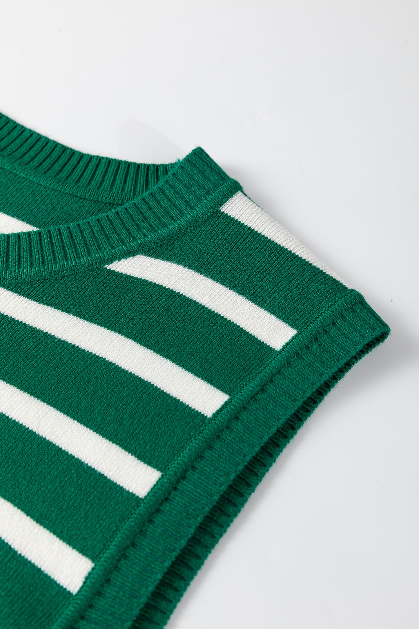 Green Stripe Crew Neck Sleeveless Sweater Vest