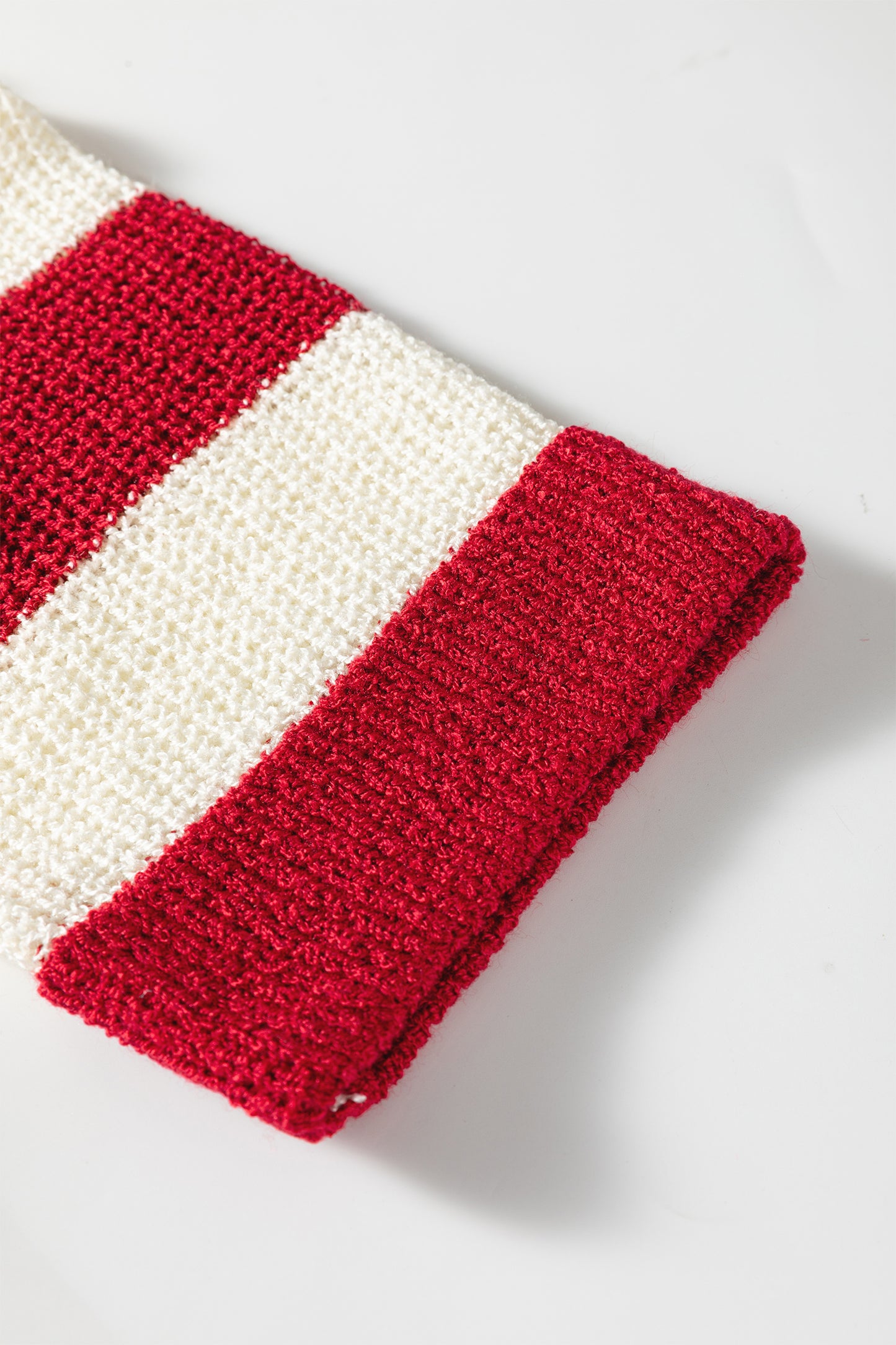 Red Stripe Colorblock V Neck Bracelet Sleeve Sweater