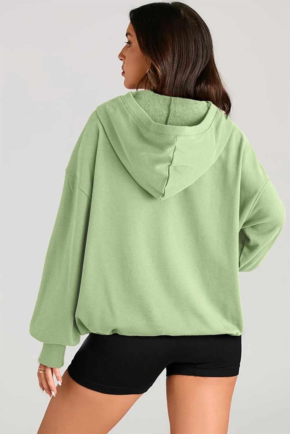 Tops/Sweatshirts & Hoodies Smoke Green Solid Kangaroo Pocket Half Zipper Oversized Hoodie