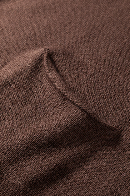 Dark Brown Ribbed Deep V Neckline Front Pocketed Loose Tunic Sweater Vest