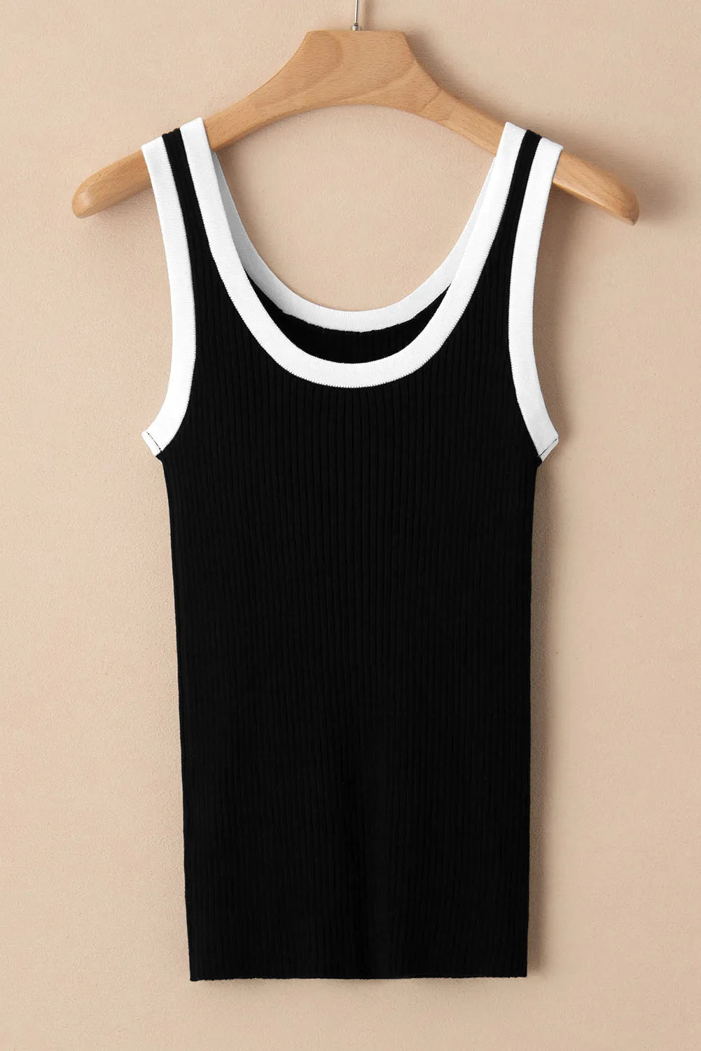 Black Colorblock Edge Ribbed Knit U Neck Tank Top - Chic Meadow Boutique 