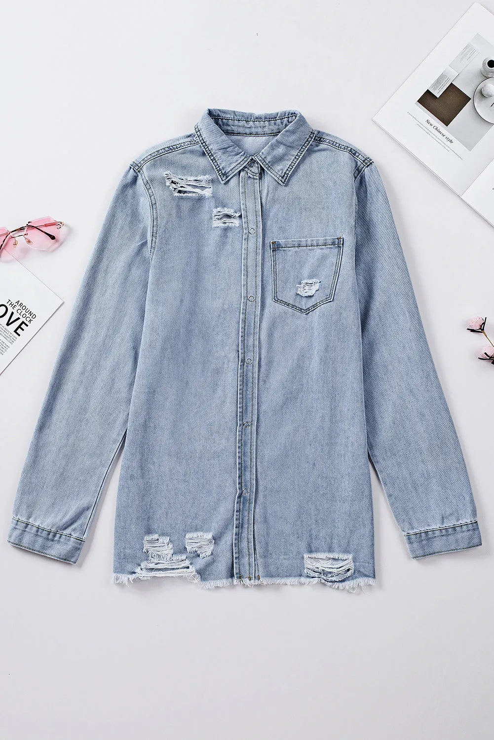 Fade Blue Ripped Denim Jacket - Chic Meadow Boutique 