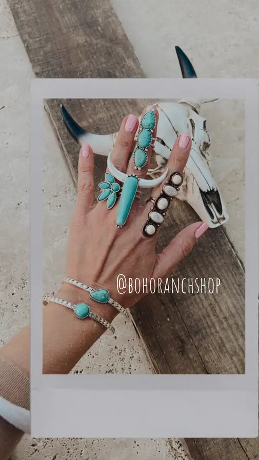 Western Cluster Cuff Turquoise Ring