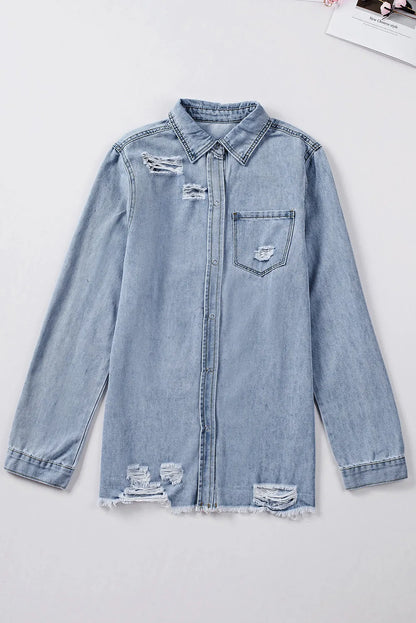 Fade Blue Ripped Denim Jacket - Chic Meadow Boutique 