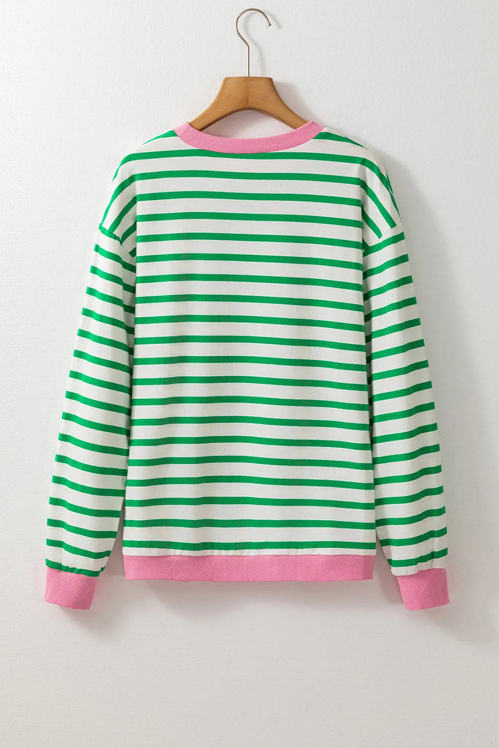 Bright Green Striped Contrast Edge Long Sleeve Top - Chic Meadow Boutique 