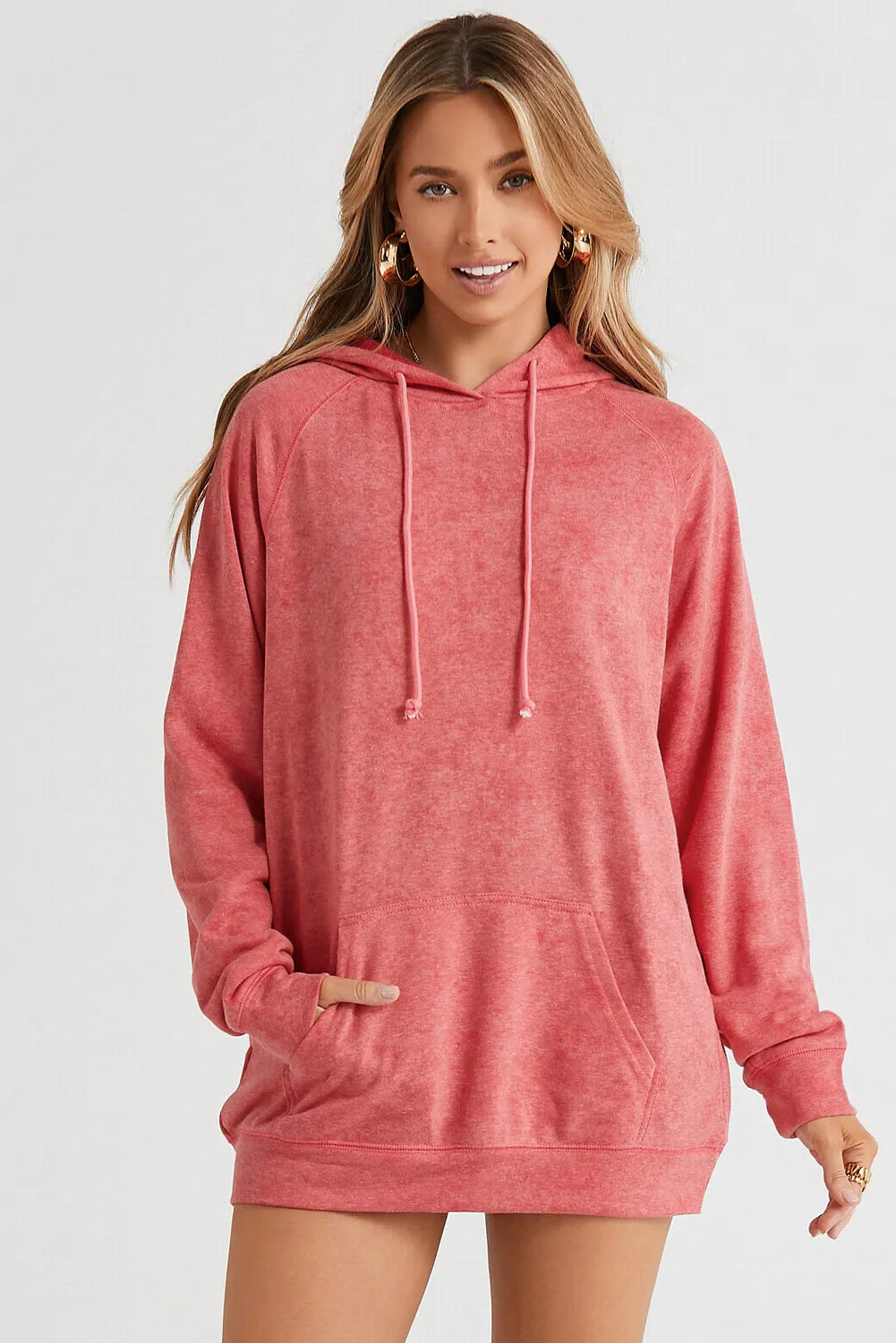 Mineral Wash Kangaroo Pocket Drawstring Pullover Hoodie - Chic Meadow Boutique 