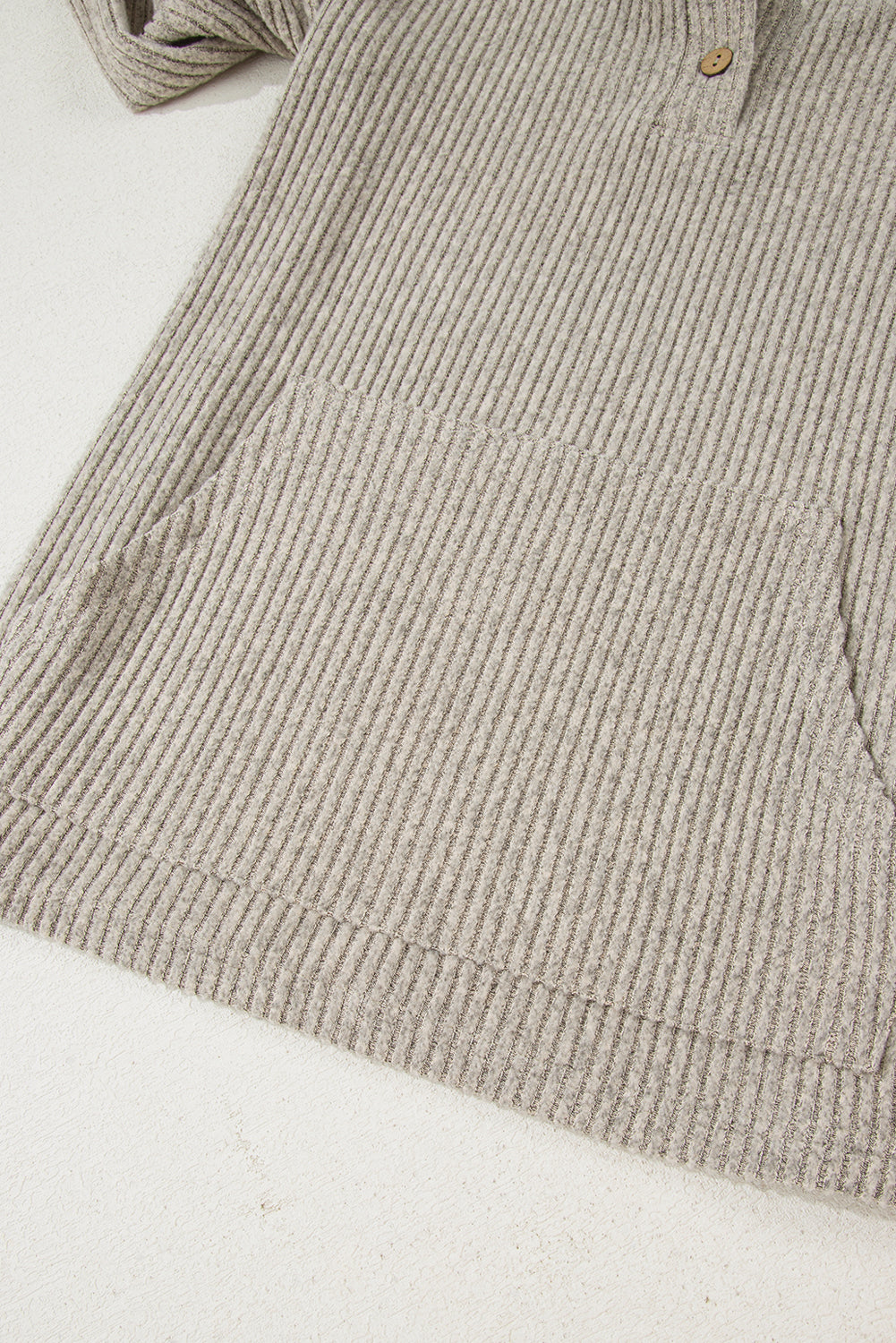 Simply Taupe Ribbed Texture Drop Shoulder Henley Knit Top