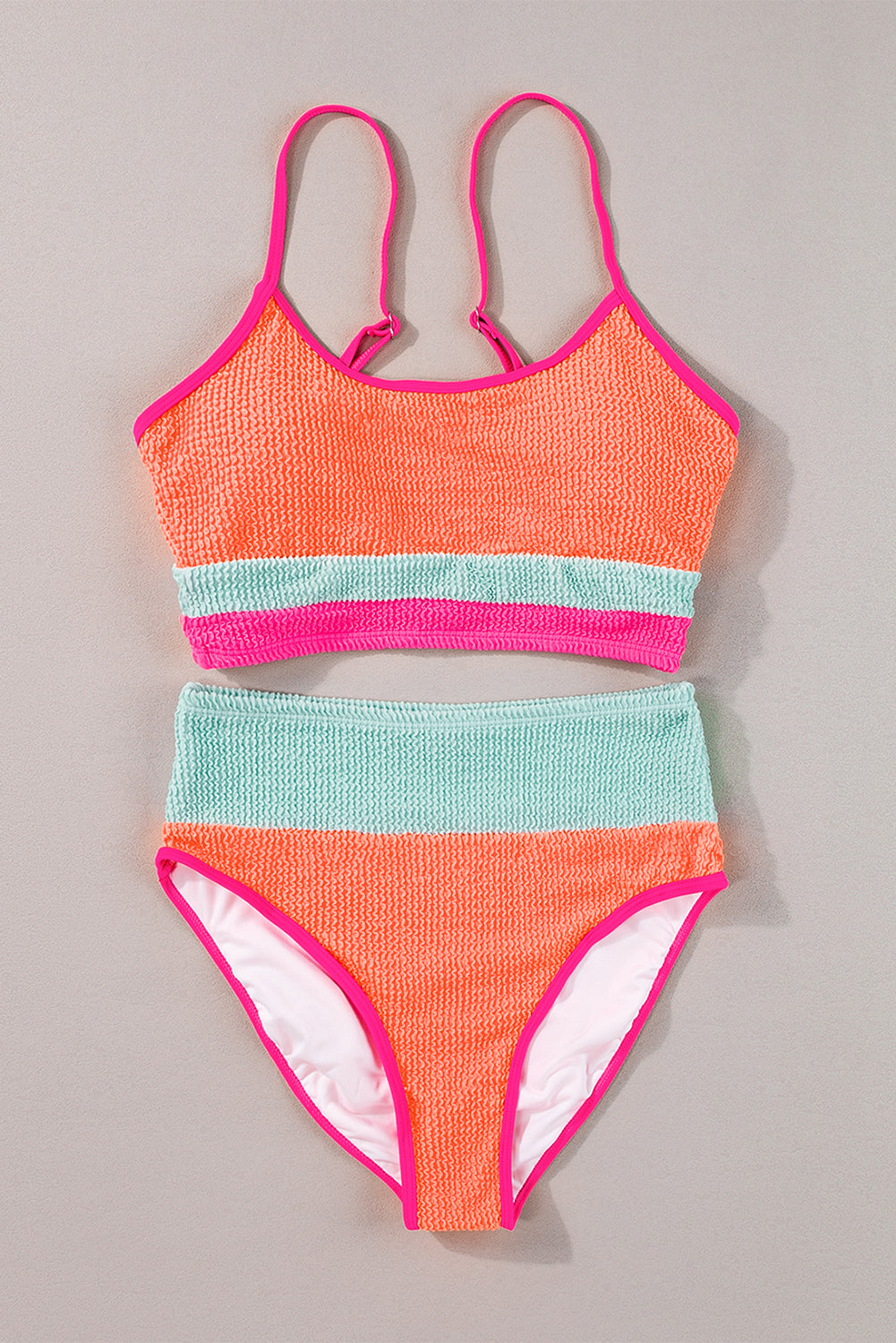 Grapefruit Orange Color Block High Waisted Sexy Bikini Set