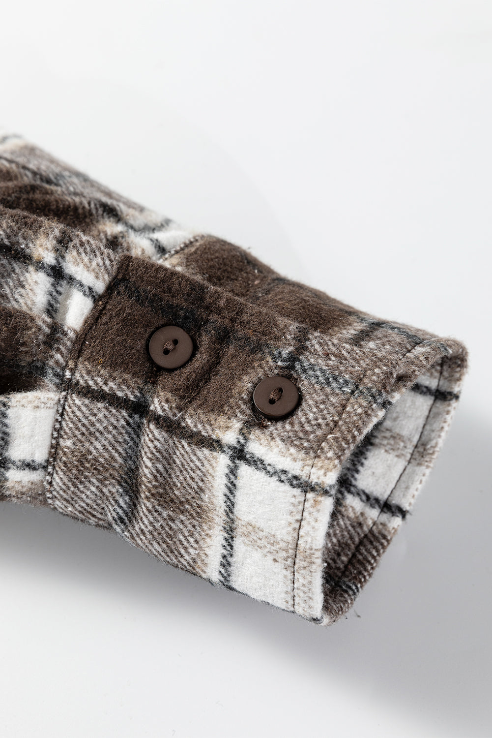 Dark Brown Flanel Plaid Single Chest Pocket Boyfriend Shacket