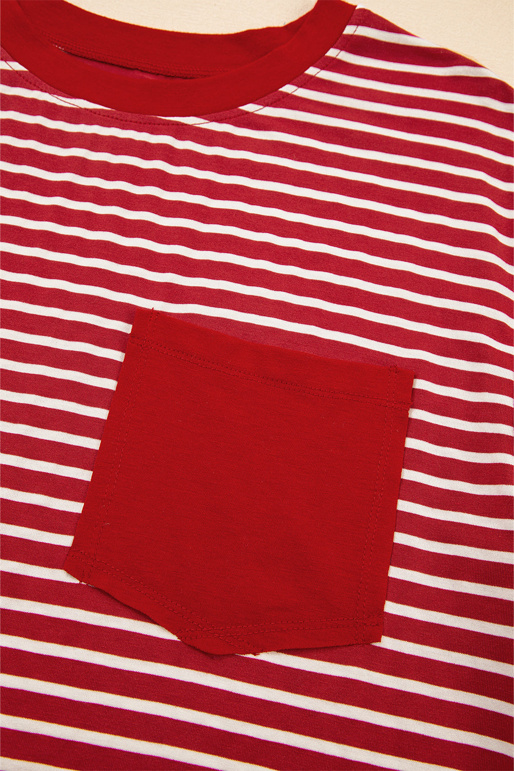 Red Stripe Chest Pocket Patch Round Neck Tank Top