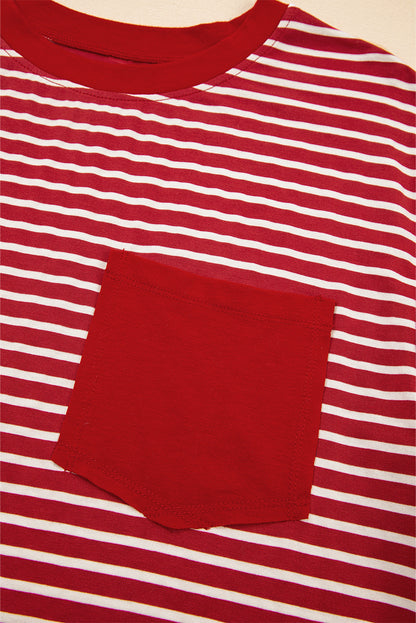 Red Stripe Chest Pocket Patch Round Neck Tank Top