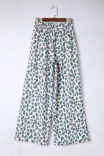 White Leopard Print Pocketed Wide Leg Pants - Chic Meadow Boutique 