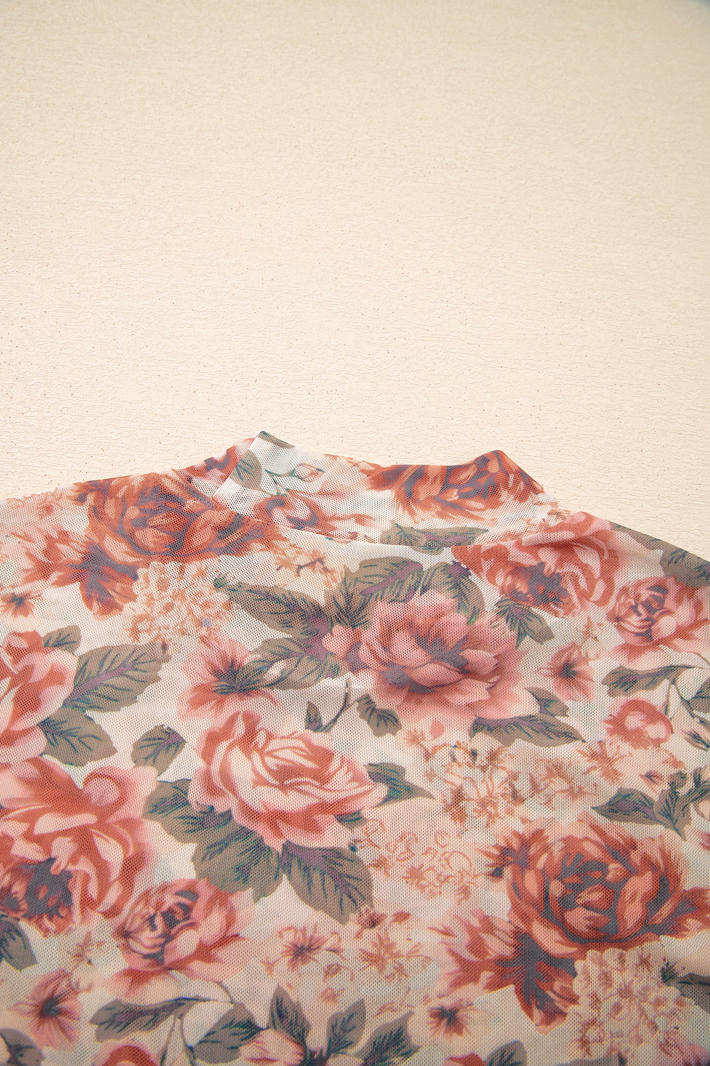 Black Retro Floral Print Mesh Long Sleeve Top