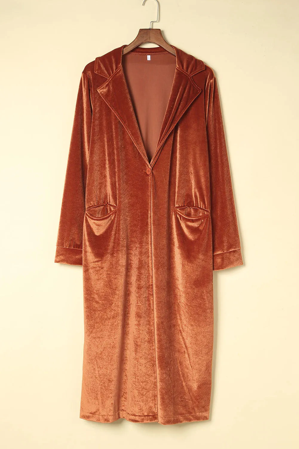 Brown Retro Velvet Long Sleeve Pocket Coat - Chic Meadow Boutique 