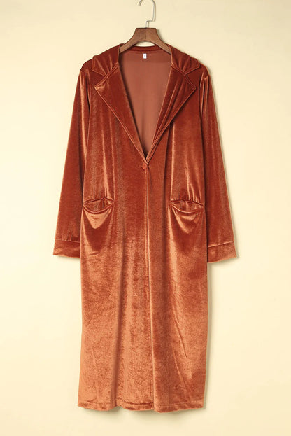 Brown Retro Velvet Long Sleeve Pocket Coat - Chic Meadow Boutique 