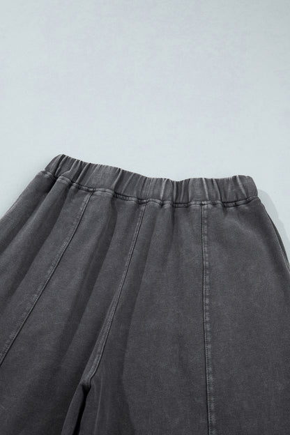Carbon Grey Mineral Wash Seam Detail Elastic Waist Barrel Pants