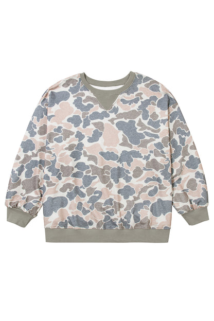 Multicolour Camouflage Print Shift Silhouette Long Sleeve Plus Size Sweatshirt